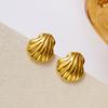 Vintage Stainless Steel Gold Plated Scallop Stud Earring for Women Ocean Style Shell Starfish Texture Earring Waterproof Jewelry