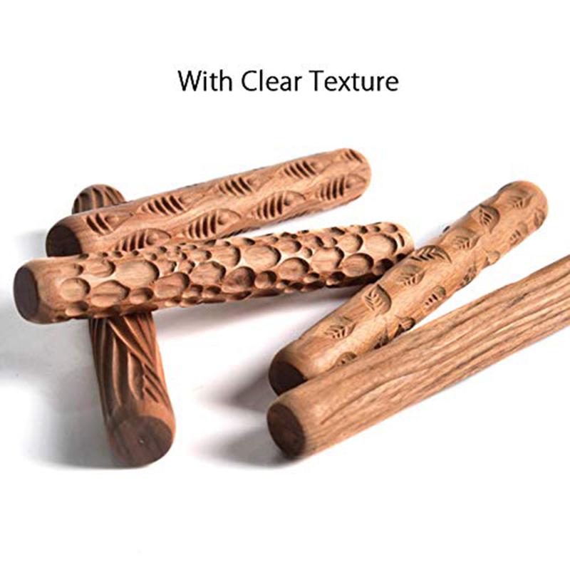 5PCS Pottery Tools Wood Hand Rollers for Clay Stamp Pattern Roller Ceramic Tools Cup Turner  Accessories