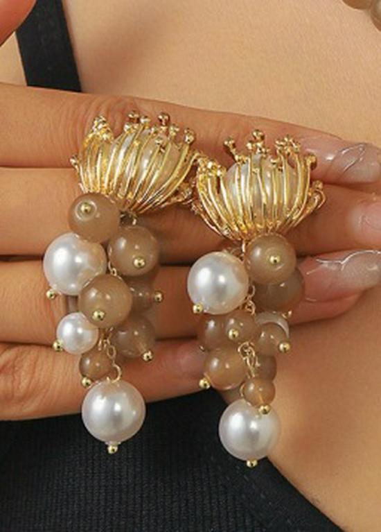 Elegant Rhinestone Double-Layer Clavicle Chain Necklace  Pearl Flower Earrings Set