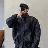Unisex Loose Lapel PU Leather Motorcycle Jacket - Spring/Autumn Matte Litchi Texture Short Coat