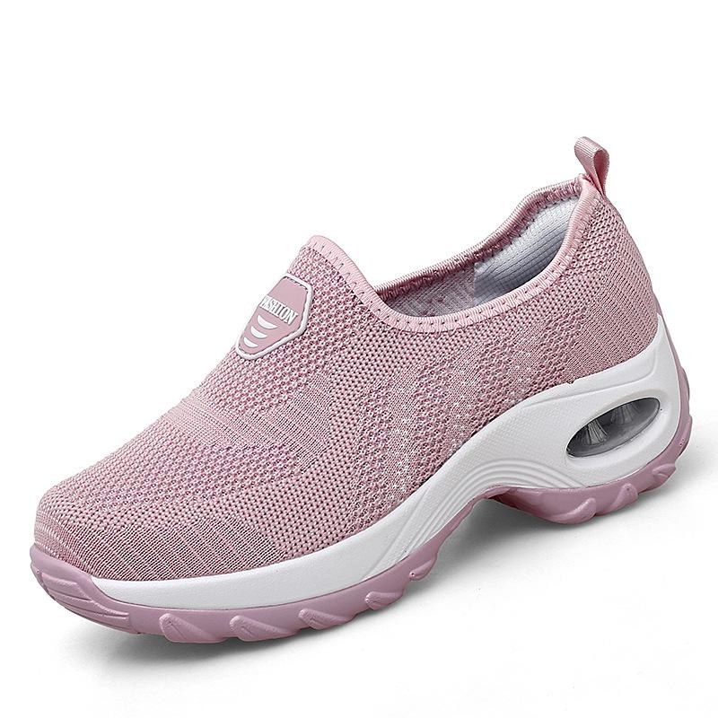 

2024 four-season flying woven women s shoes one-pedal casual shoes platform shoes air cushion sports shoes outdoor travel shoes 42 рожевий