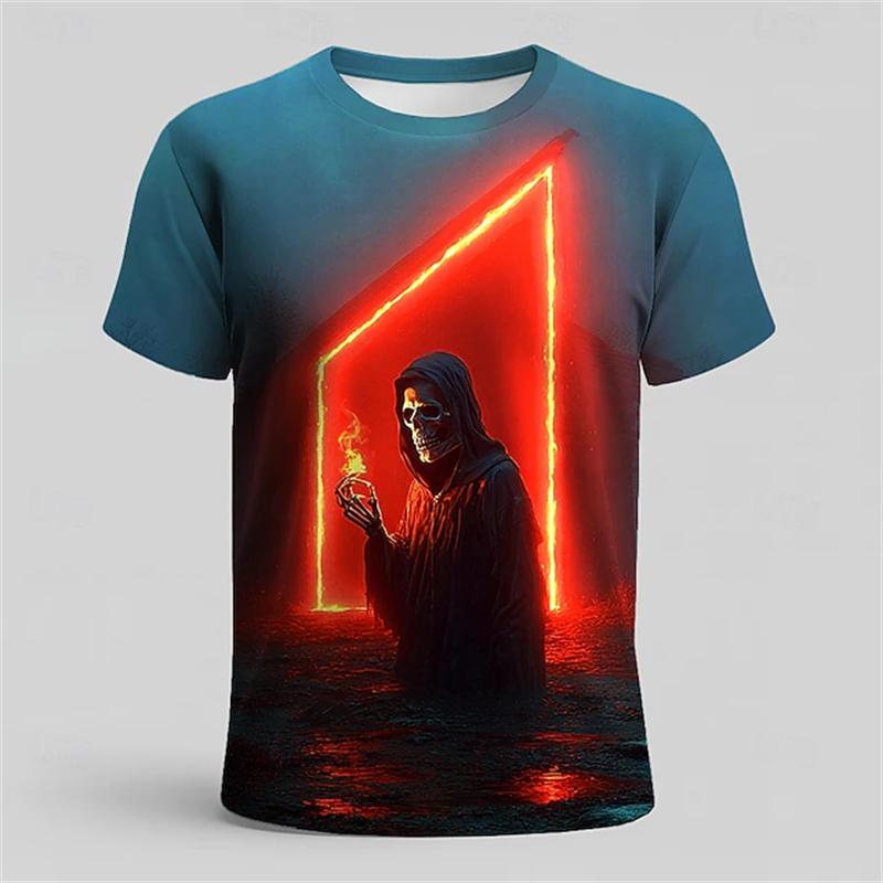 Retro Horror Skull Print Men's T-shirt Classic Summer Casual O-neck Short-sleeved Men's Fashionable Loose Oversized Top Women Clothing
