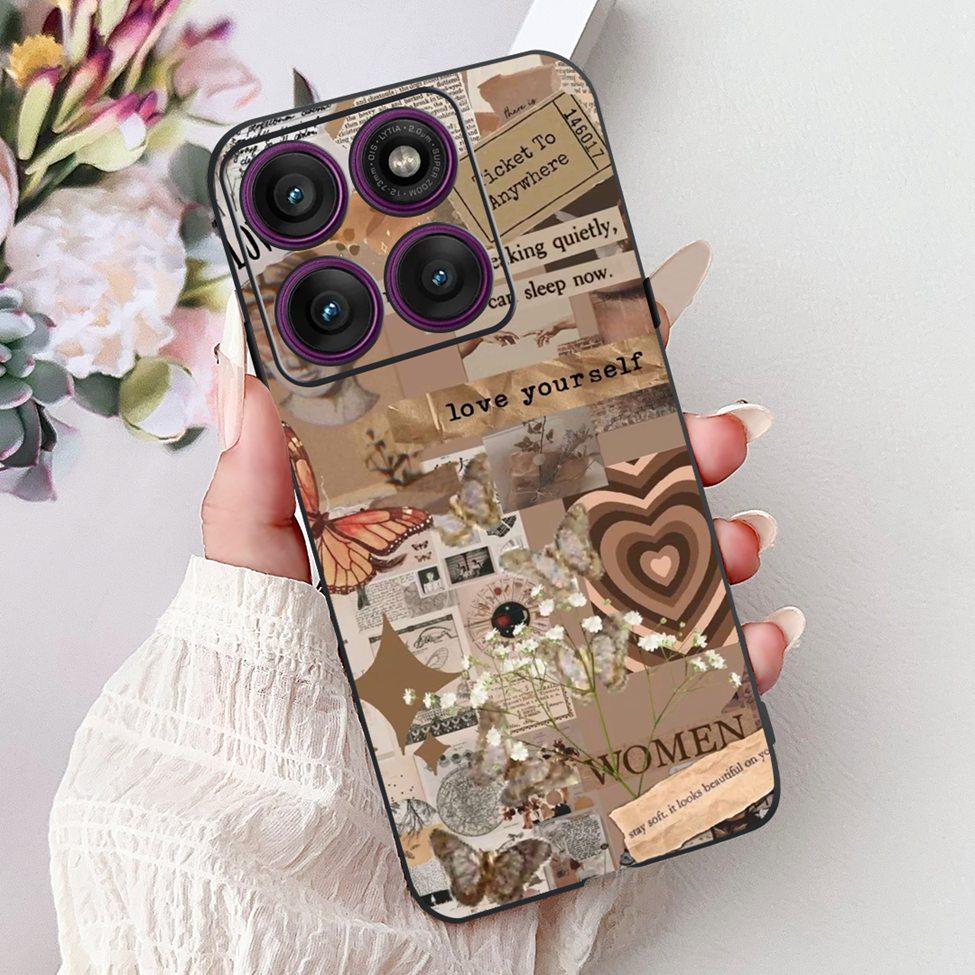 For Motorola Edge 60Pro XT2507-1 Back Cover For Motorola Edge 60 Pro Case Cute Cartoon Luxury Flower Painted Black Silicone 6.7"