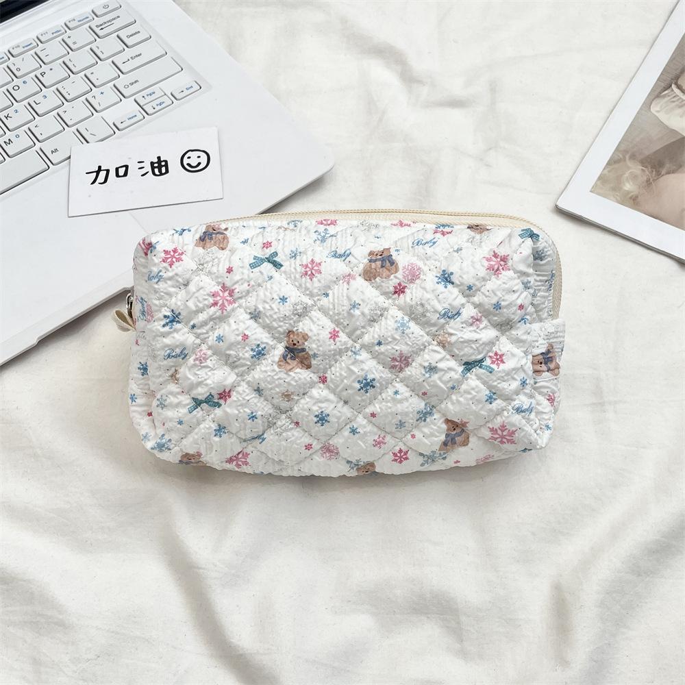 Cute Cartoon Women's Cosmetic Bag College Girls Stationery Pencil Case Handbags Quilted Cotton Ladies Makeup Storage Bags Purse