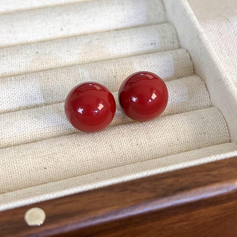 Vintage Simple Zircon Drip Oil Red Apple Earrings Stud Earrings Exquisite Earrings Women