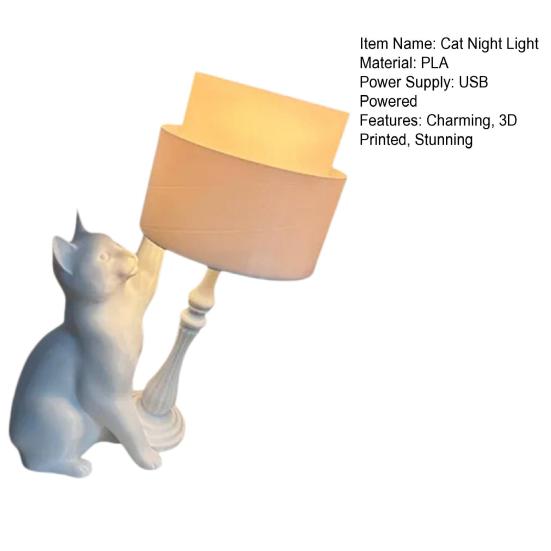 Naughty Cat Table Lamp 3D Printed Cat Tipping Night Light Creative Bedside Light for Living Room Bedroom Home Decor
