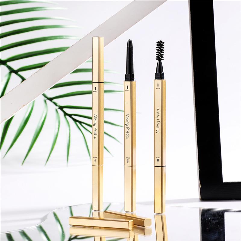 Gold Bar Double-Ended Eyebrow Pencil: Waterproof, Sweatproof, Ultra-Fine, Natural, Long-Lasting, Triangle Tip for Women Beginners.