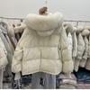 2024 Winter Women's Loose Fit Fur Collar Down Jacket with Knitted Sleeves - Petite Size