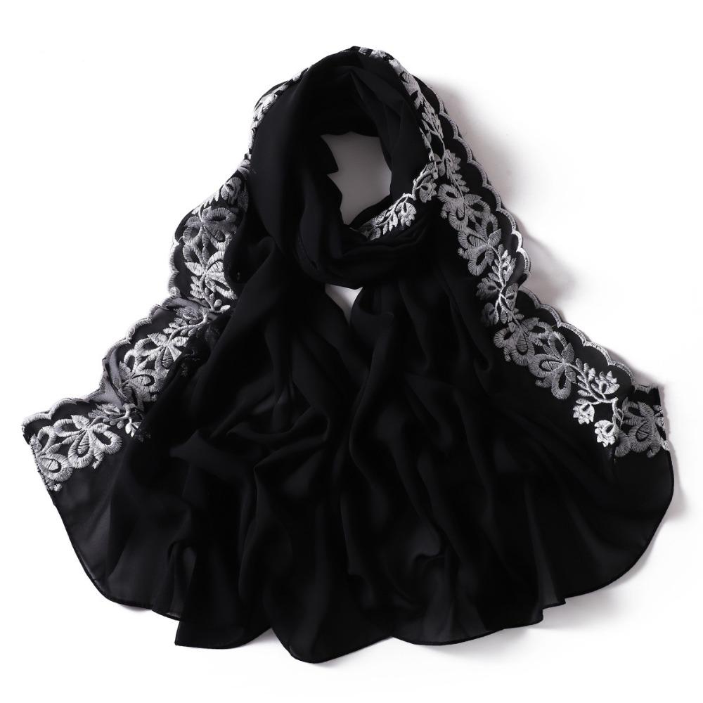 Versatile Elegant Women Hijab Thin Embroidered Edging Embroider Scarf Breathable Chiffon Headscarf Shawl Women Headwear