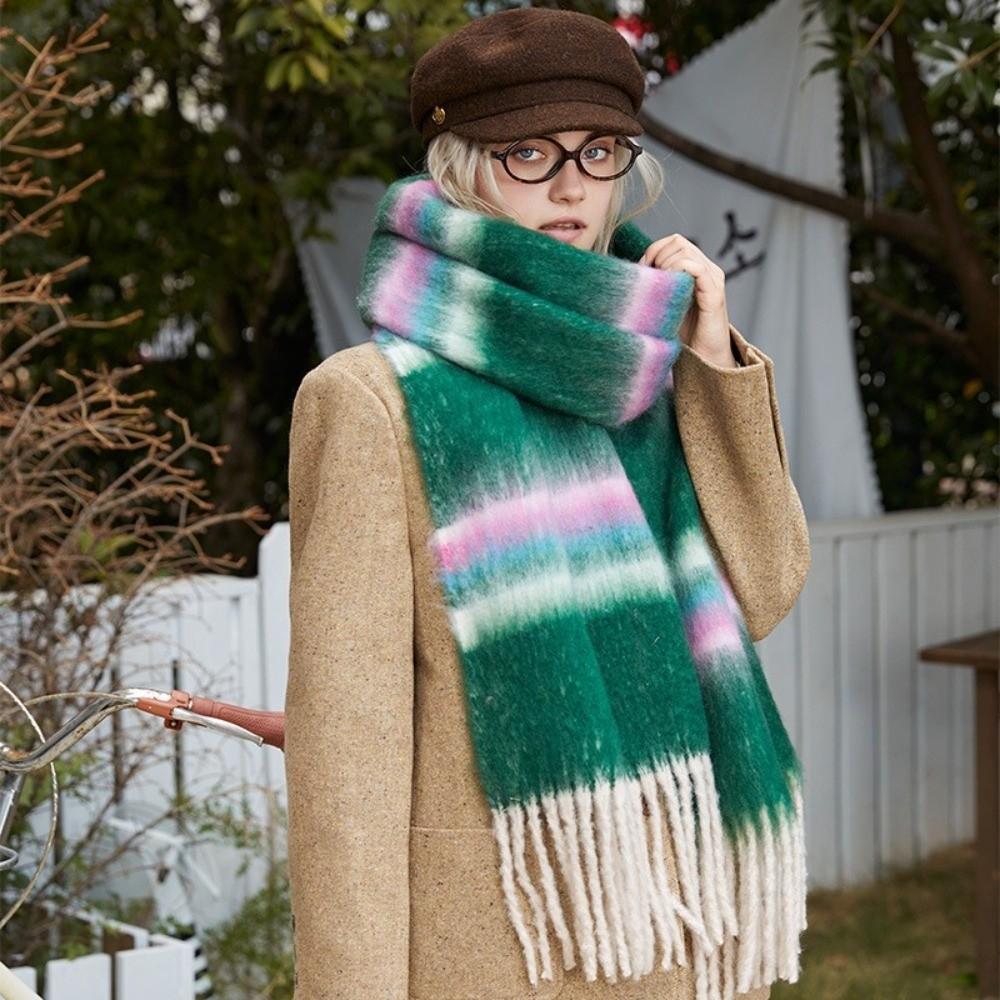 Mohair Winter Cashmere Scarves Plush Long Shawl Classic Stripe Wool Scarf Autumn Winter