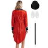 Womens Ringmaster Sequin Tailcoat Set Bowler Hat White Gloves Magic Wand 4 Pieces Circus Halloween Costume