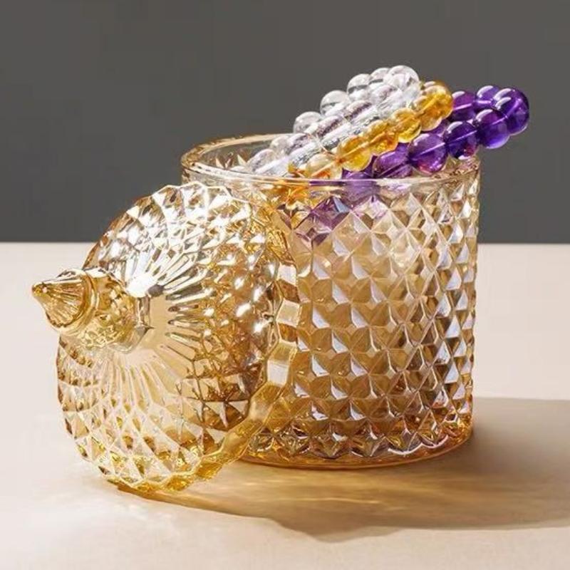 European Crystal Glass Storage Jar,Candy Box Glass Jar with Lid Aromatherapy Candlestick Food Container Living Room Decoration