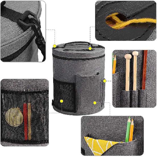 Round Barrel Yarn Bag, Large Capacity Crochet Hook Organizer For DIY Knitting