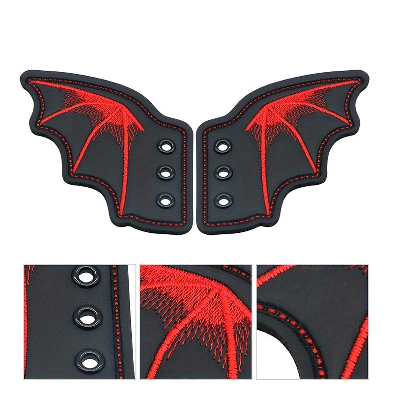 1 Pair Black And Red Bat Shoe Wings Embroidery Diy Charm Decoration For Sneaker Clothing Shoelaces Punk Halloween Gift Accessory
