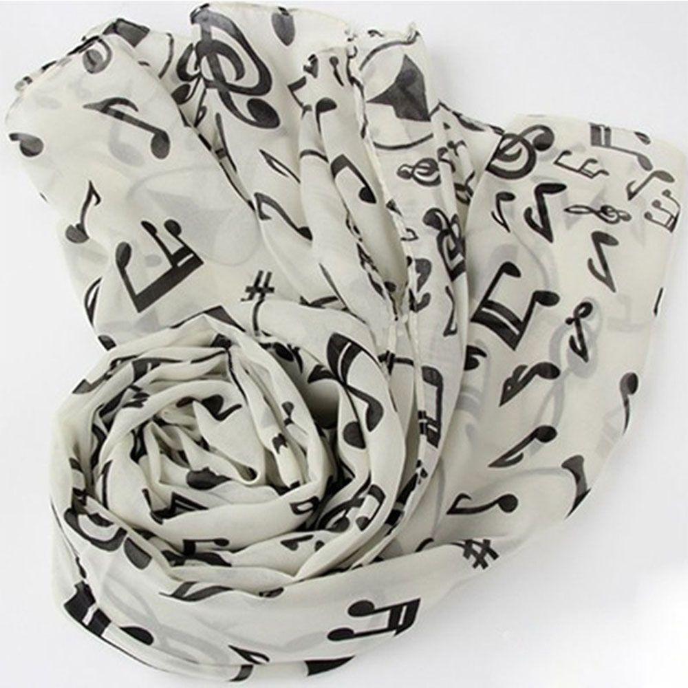 Clef Printed Women Neck Scarf Sheet Shawl Music Note Printed Scarf Muffler Chiffon Silk Scarf