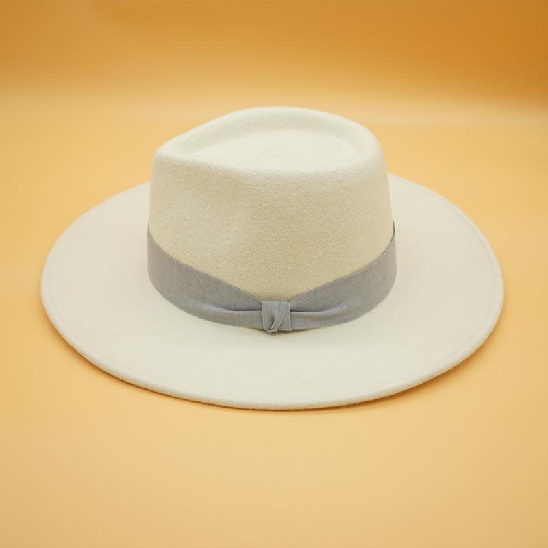 French Retro Simple White Woolen Flat Top Panama Top Hat Female Autumn And Winter British Celebrity Felt Elegant Hat