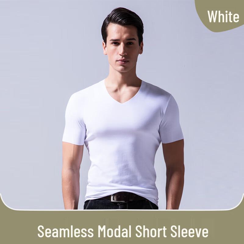 Men's Modal Seamless V-Neck Short Sleeve T-Shirt