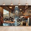 Sfondo a tema motociclistico retrò, adatto per soggiorni, camere da letto estetiche, decorazioni per la casa, articoli per feste e oggetti di scena per studioL