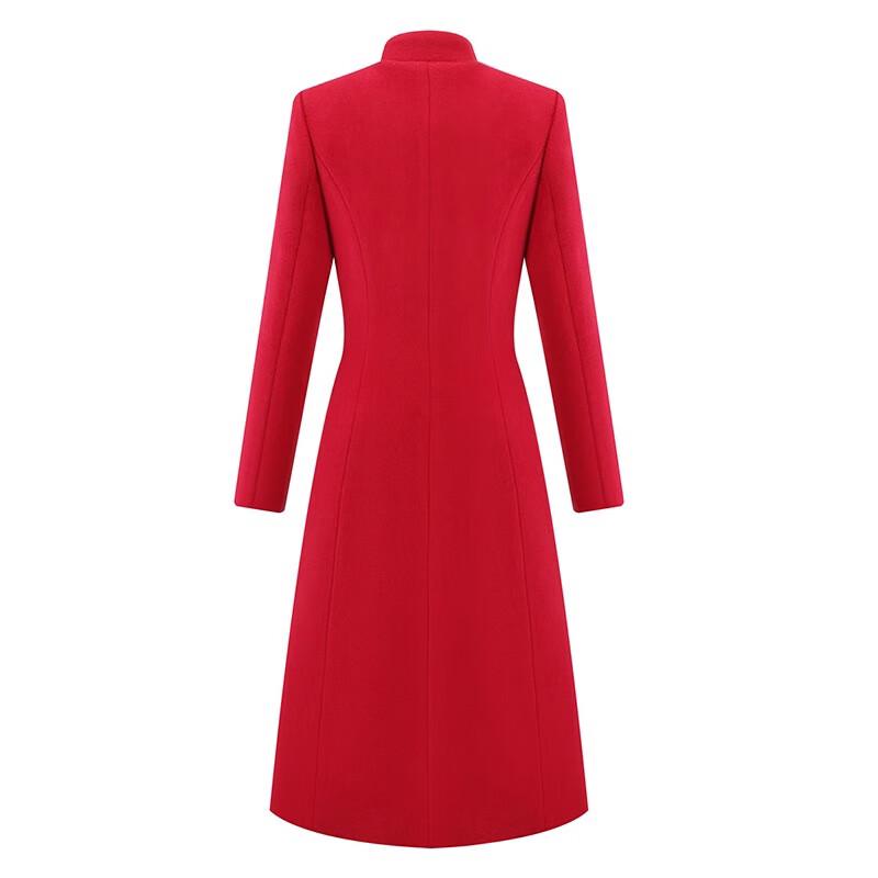 Women's Festive Red Wool Blend Stand Collar Coat
