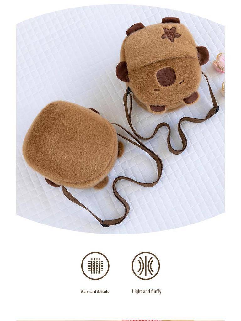 Plyšová crossbody kabelka Kapybara - Roztomilá kreslená kulatá taška přes rameno pro dívky a studenty