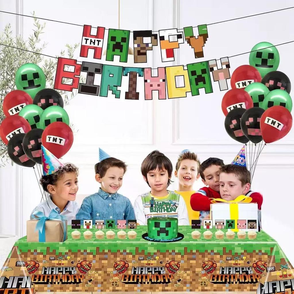 Komorebi Minecraft Happy Birthday Balloon Party Supplies for Girls and Boys