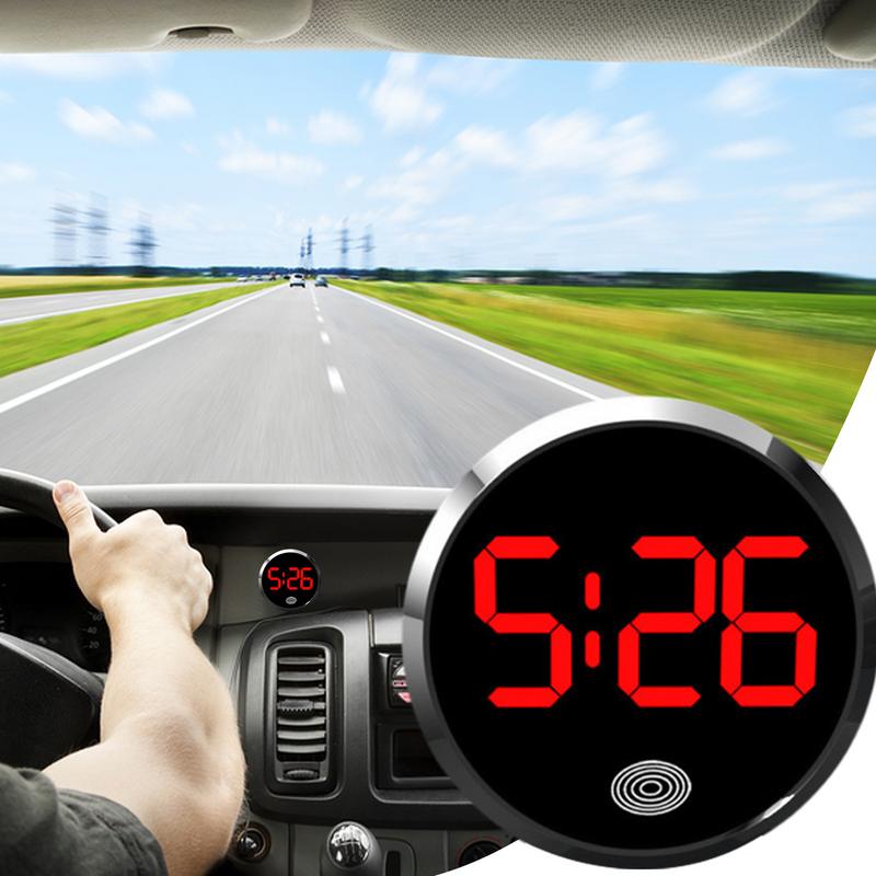 LED Car Round Clock Watch Luminous Automobiles Internal Stick-On Mini Digital Clocks Auto Ornament Car Accessories