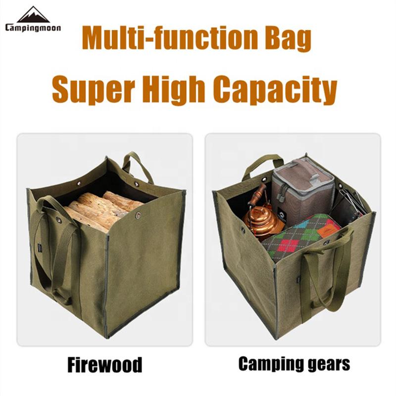 CAMPINGMOON Large Size Canvas Firewood Wood Carrier Bag Log Storage Camping Outdoor Holder Durable Carry Bag With Double Handles