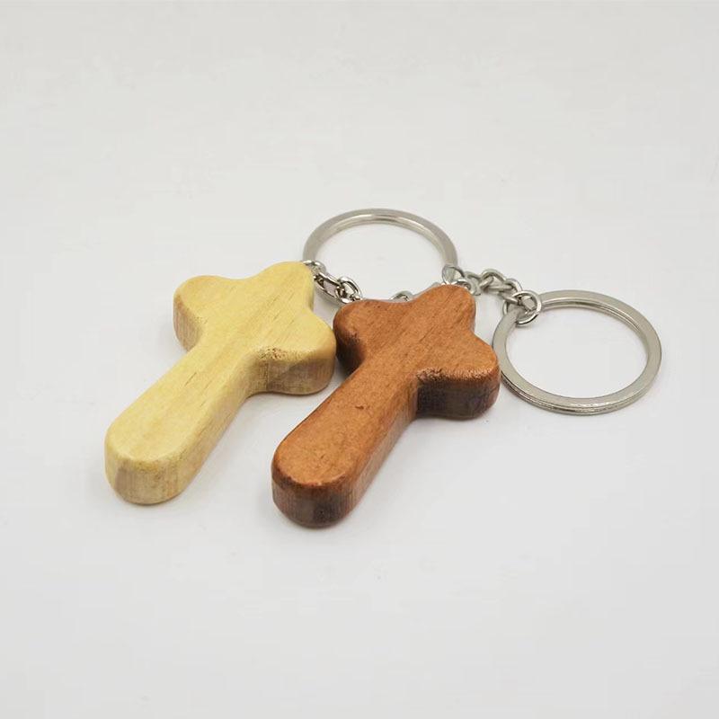 Handmade Pine Wood Cross Pendant Keychain