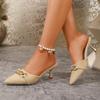 Women's Summer Stiletto Closed-Toe Slip-On Mule Sandals, High-Heel European Style, Available In Large Sizes.