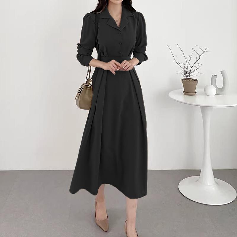 

ZANZEA Women Casual Turn Down Collar 3/4 Sleeve Elegant Dress 5XL чорний