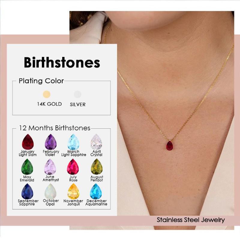 St. Delan Stainless Steel Water Drop Zircon Birthstone Necklace - December Edition
