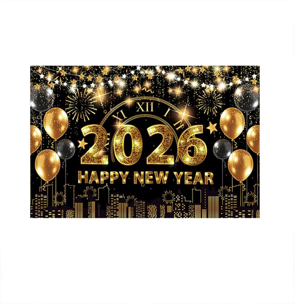 Black Gold 2026 New Year Backdrops Colorful Balloon Photo Background Party Background  Photo Studio