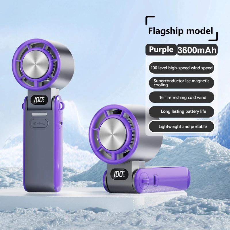 Mini Handheld Air Cooling Turbo Fan Foldable USB Rechargeable 3600mAh 100 Wind Speeds Adjustable Outdoor With Lanyard