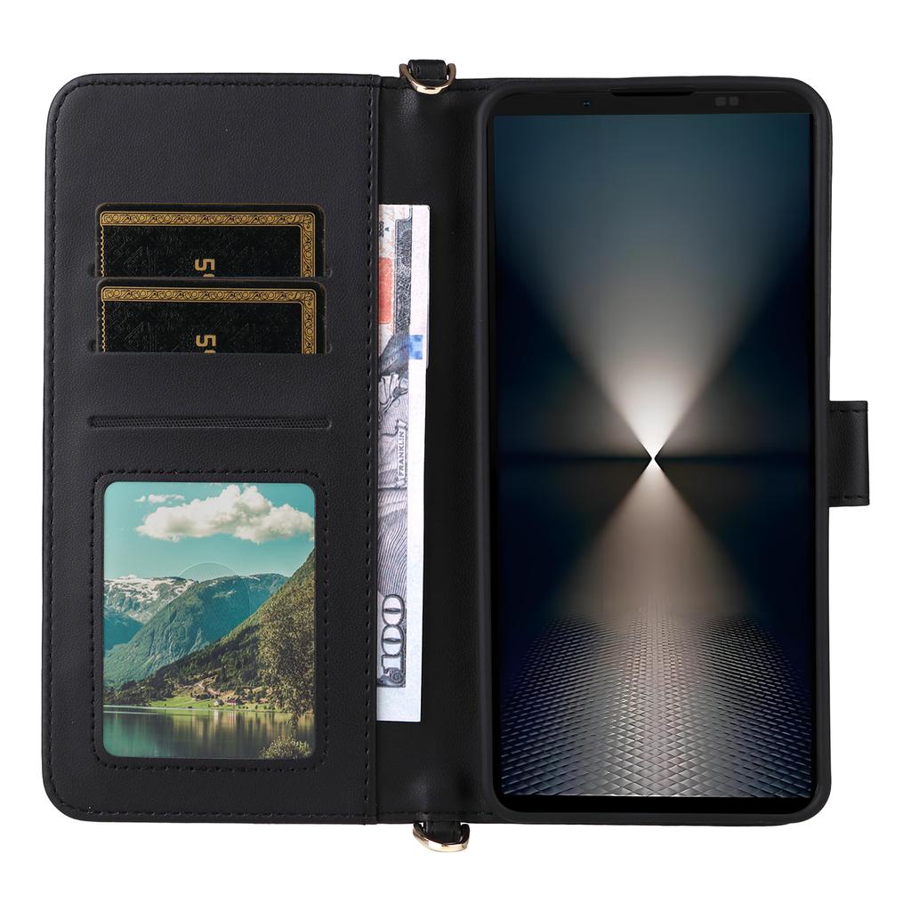 For Sony Xperia 1 VII Wallet Case with Shoulder/Wrist Strap Leather Phone Cover Stand