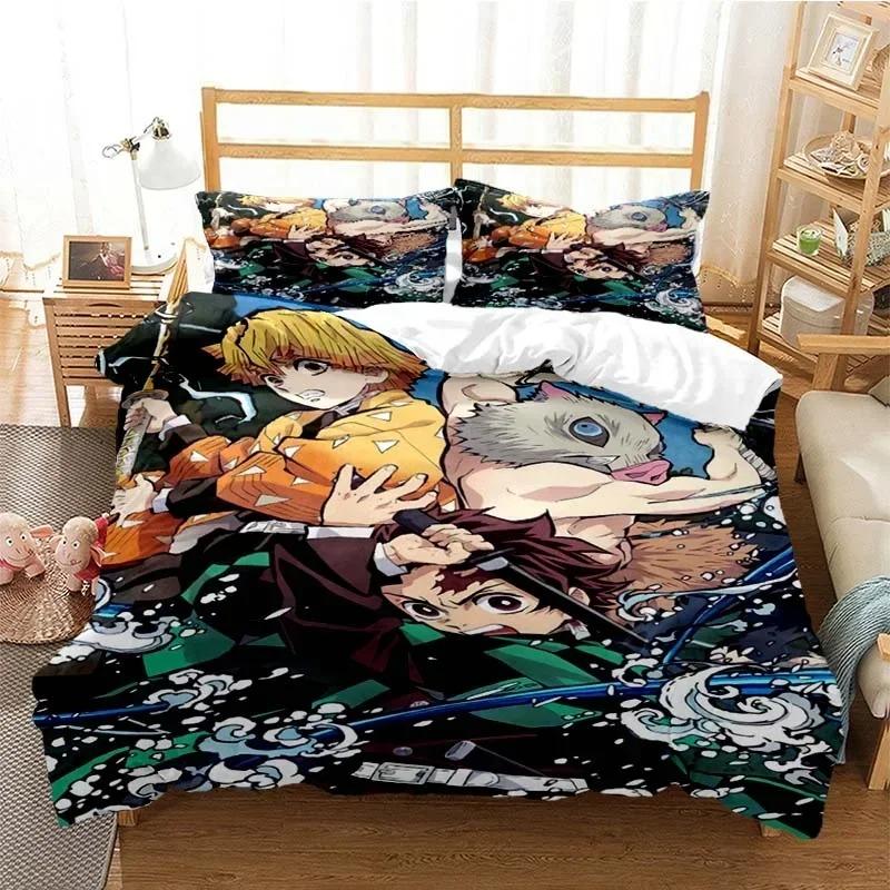 Set Biancheria da Letto Demon Slayer Kamado Nezuko Set Copripiumino Copriletto Federa Misura King Queen Full Singolo Biancheria da Letto Bambini Adolescenti Regalo