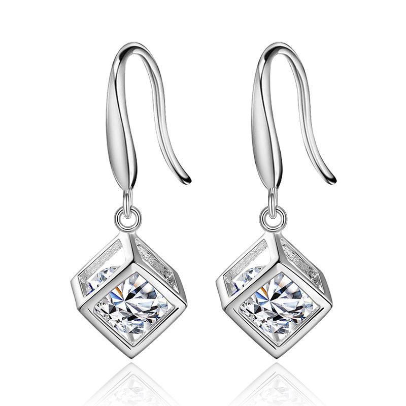 Silver Cube Tassel Earrings - Women's Korean Style with Love Window Design