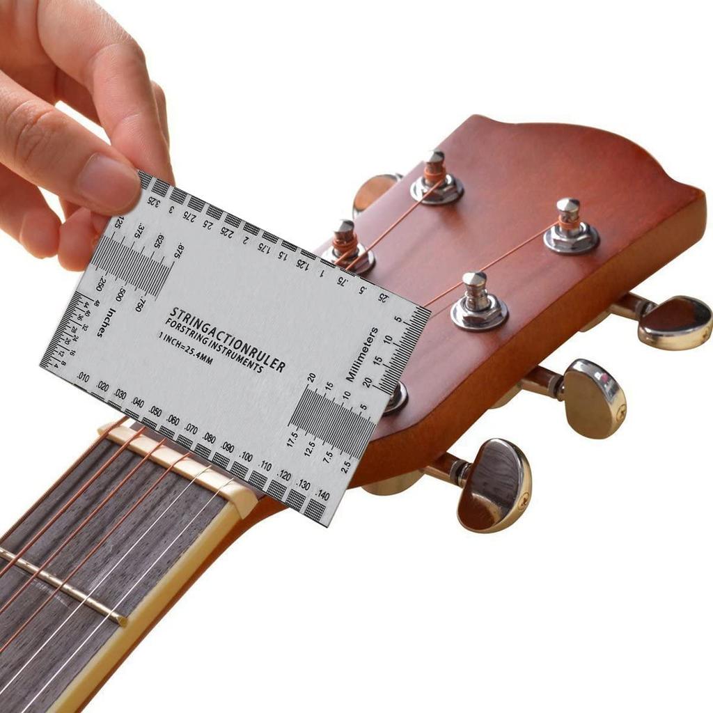 YFFSFDC String Action Ruler String Fret Saddle Nut Height Adjustment Guitar String Height Measuring Ruler Guitar has a guide installed.