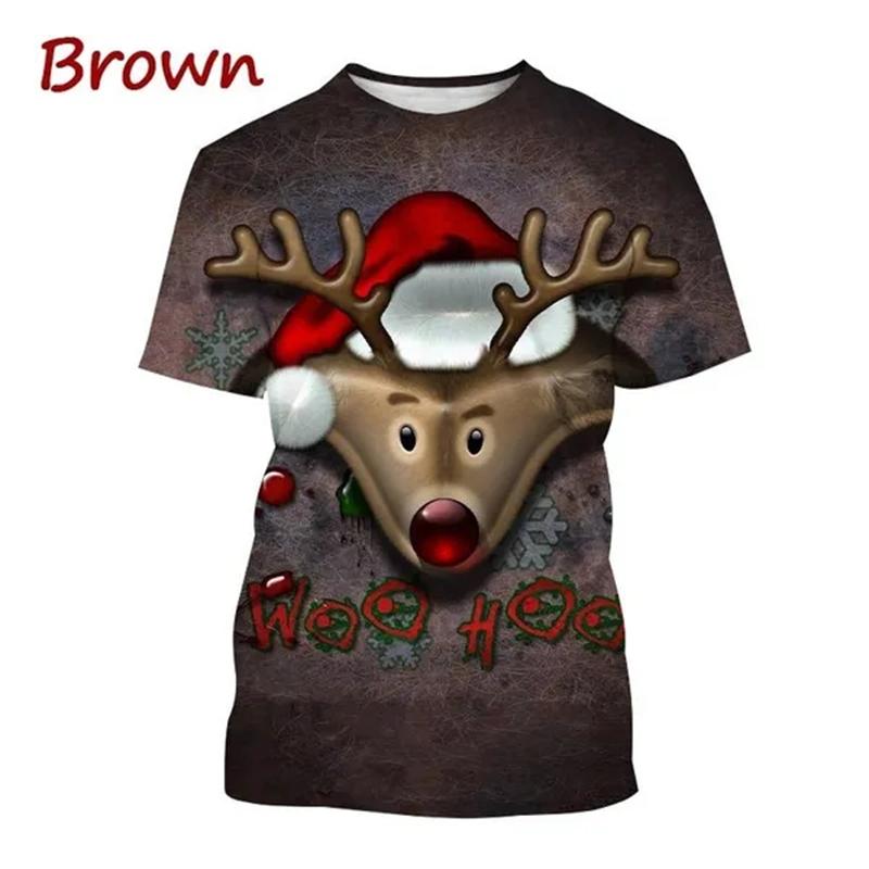Christmas Elk Print T Shirt For Men X'mas Harajuku Streetwear Fashion O-neck Short Sleeve Tops New Year Gift Oversized T-shirts