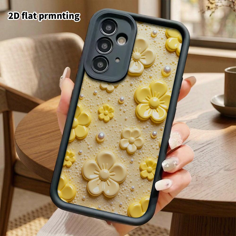 Phone Case: 2D Flat Samsung Galaxy A34 A35 M05 M06 S20 S22 S21 FE Plus 5G Step Protective Case, Cream Yellow 3D Small Flower Pattern, Christmas and Ha