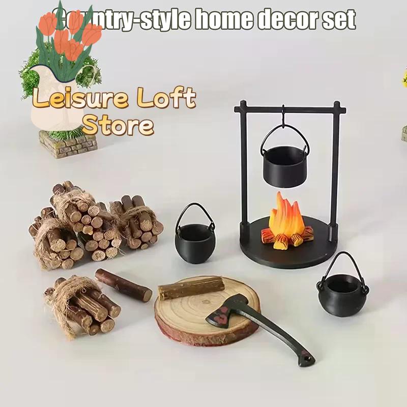 Fantasy Miniature Campfire & Teapot Sculpture, Modern Decor for Home, Kitchen & DIY Displays, Intricate Handcrafted Details