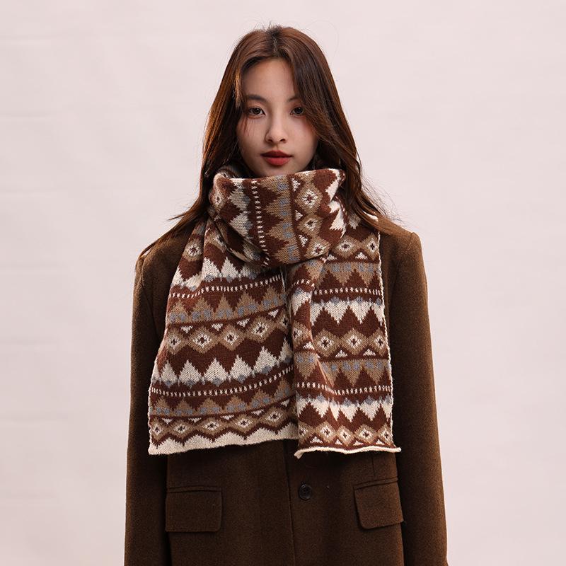 Women's Korean Style Autumn/Winter Jacquard Scarf & Hat Set – Versatile Shawl and Neck Warmer for Couples and Students