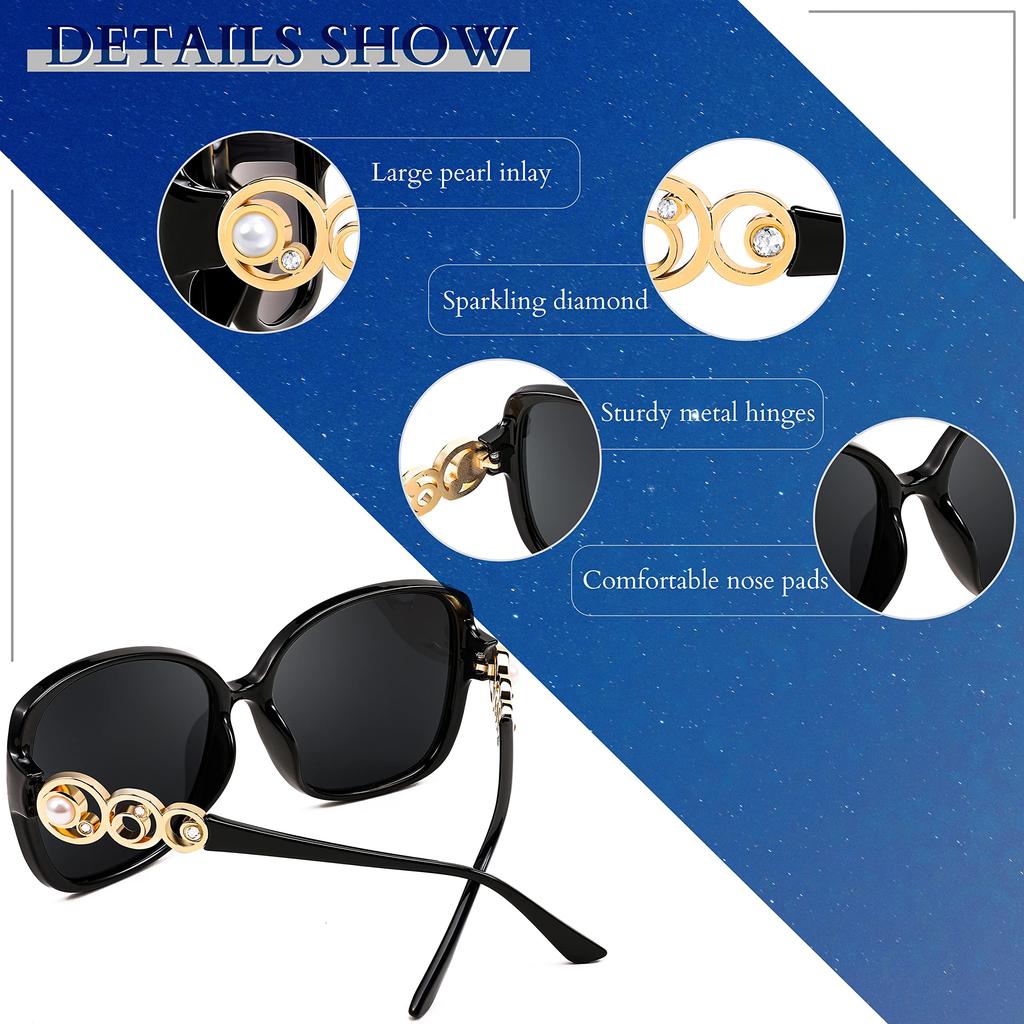 FEISEDY Polarized Pearl Sparkling Extra Large Fashion UV for B2821 Women's Sunglasses, Square, Frame, Designer, Protection, Sports, Fishing,