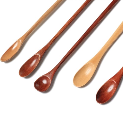 SITEDAN Wooden Muddler Spoon, Dessert Spoon, Ice Cream Spoon, Small Coffee Spoon, Cute and Stylish, for Commercial Use, Beverage Shops, and Home Use (
