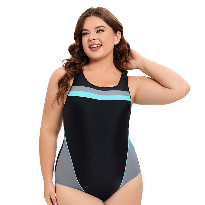 

Women s Plus Size Nylon One-Piece Swimsuit with Color Block Design & Open Back – XL to 5XL, Flattering Fit for Beach and Pool 5XL синій/сірий колір