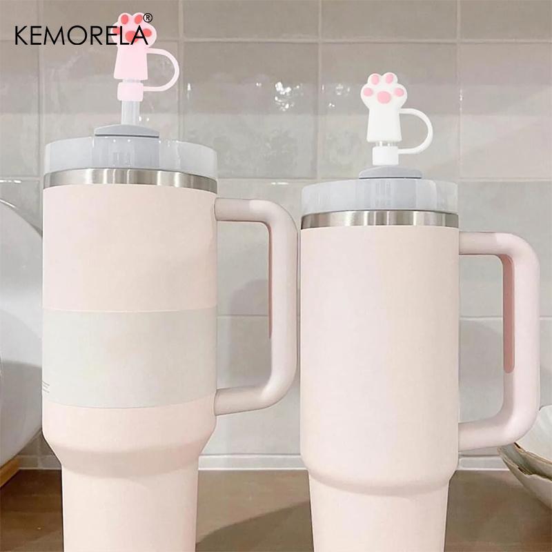 4PCS Cartoon Cute Cat Paw Straw Cap Straw Lids For Car Cups Silicone Straw Top Lids Reusable Silicone Soft Protector Cover