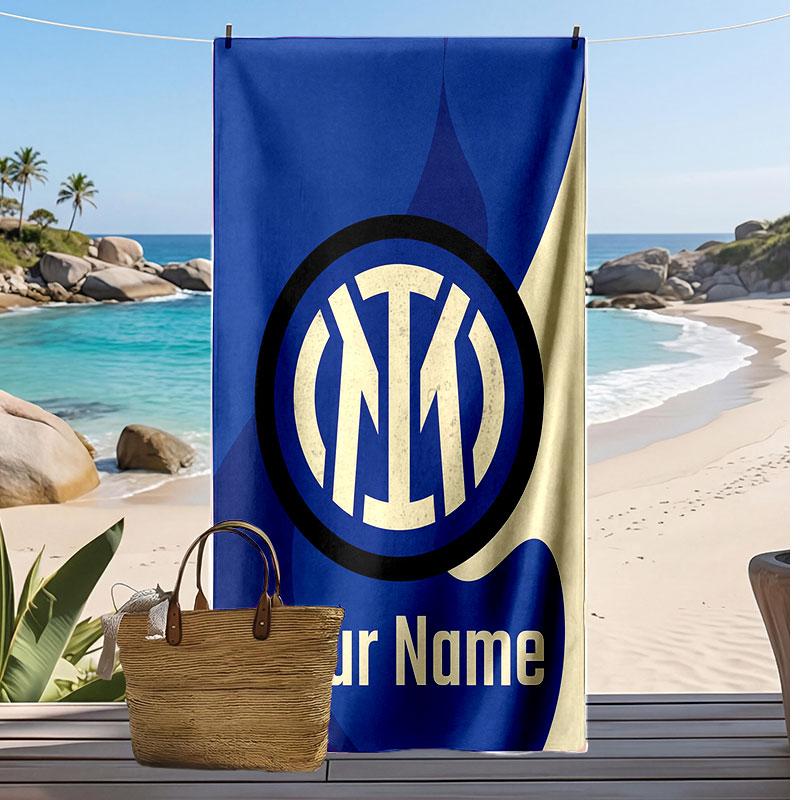 Inter Mailand Personalisiert Bedrucktes Strandtuch Fußballlogo Unterstützung Benutzerdefinierter Name Text Absorptionsfähiges Handtuch Für Sport Reisen Besonderes Geschenk