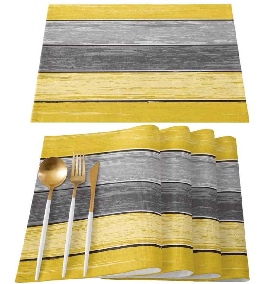 

4pcs Farmhouse Wood Texture Placemat Set of 4,Rustic Stripes Linen Table Mat For Wedding Holiday Party Event Dining Table Decoration 30x45cm-4pcs