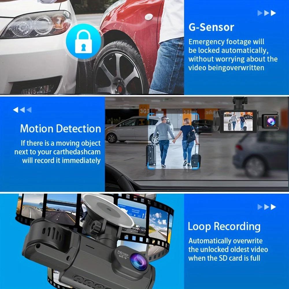 New 3-Channel Dash Cam WIFI CAR DVR 1080P 3-Lens Inside Vehicle Dash CamThree Way Camera  Black Box Recorder Video Registrator Camcorder