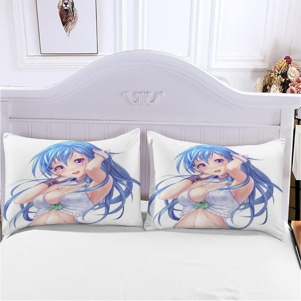 Anime Girl Cartoon Bed Linen Set 3-Piece 3D Print Anime Duvet Cover with Zip Microfibre Teenager Duvet Covers with 2 Pillowcases