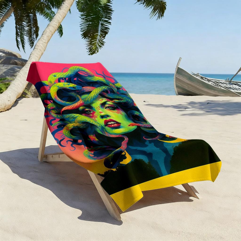 Medusa-style fantasy character polyester microfiber beach towel is highly absorbent, suitable for swimming and beach outings
